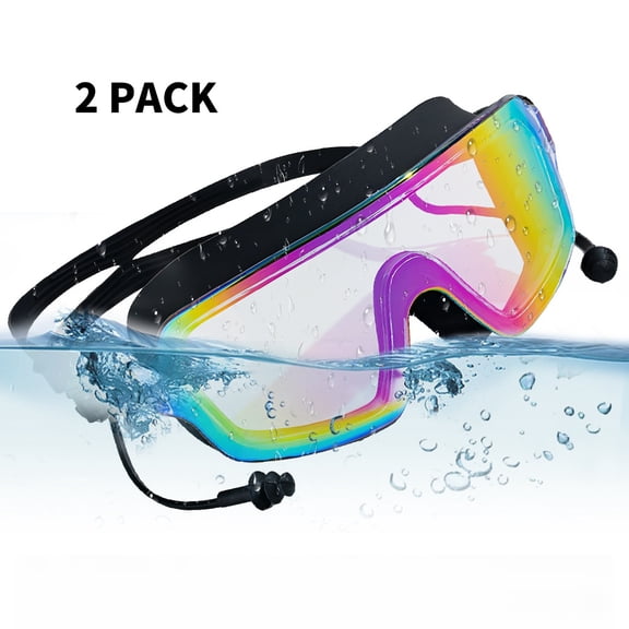 Swim Goggles 2 Pack, Wide View Anti Fog, UV Swimming Goggles for Audlt