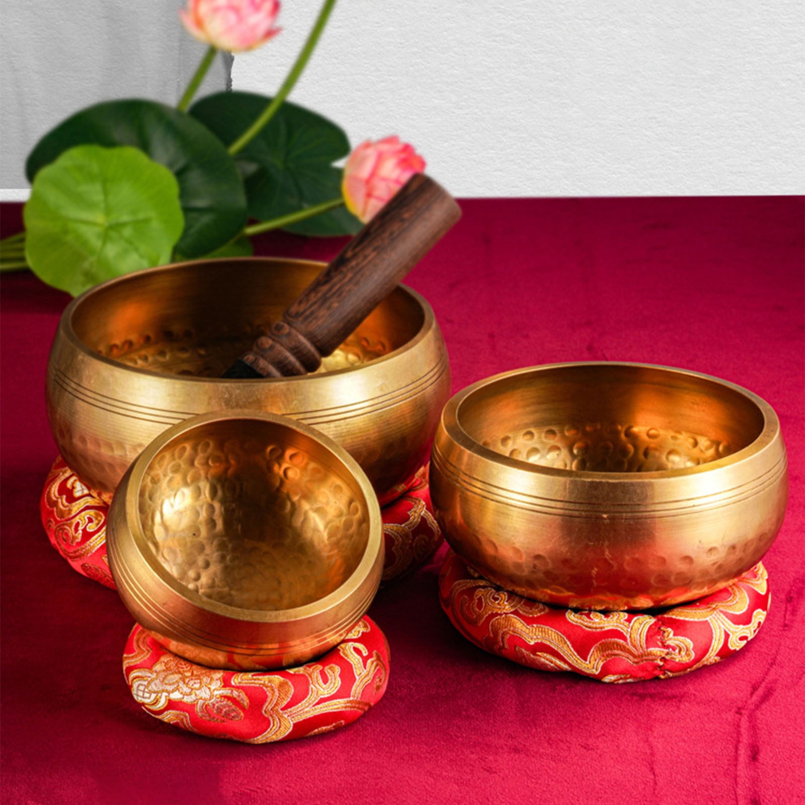 Kieccall Tibetan Singing Bowl Kit For Meditation Practice, Wooden Striker And Cushion Accessory Set, Resonance Sound Bowl Assembly For Yoga Relaxation Sound Therapy Usage Gift