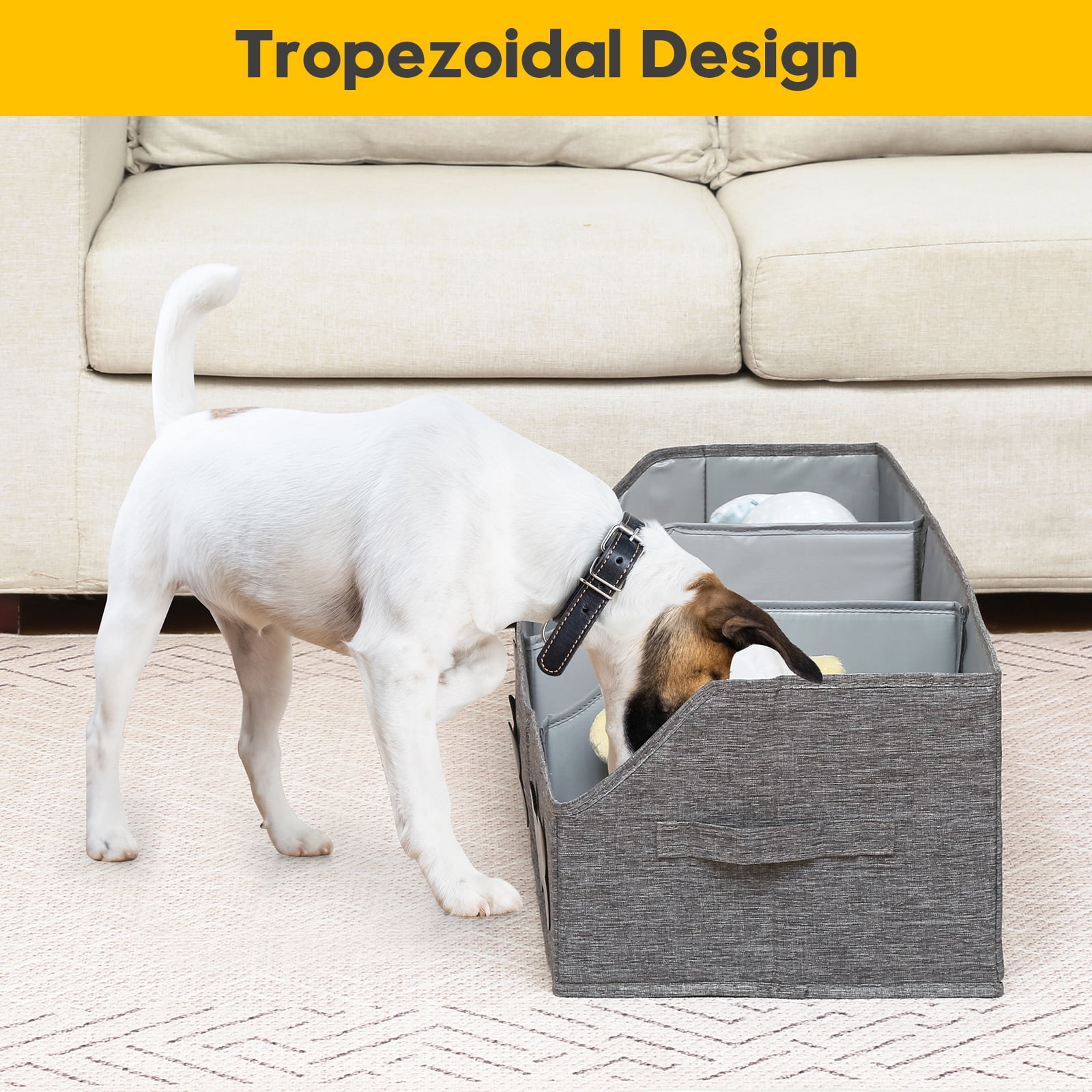 Qozary Large Dog Toy Basket with Diy Tag - Collapsible Dog Toy Bin, Fabric Personalized Dog Toy Box, Trapezoid Dog Toy Storage and Organizer for Pet Supplies-Can Write Your dog's Name On the DIY Tag