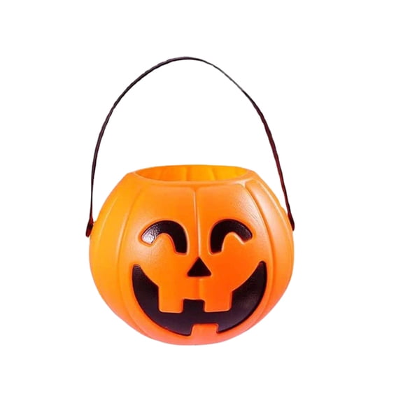 Halloween Pumpkin Bucket, Portable Trick or Treat Candy Pail with Handle, Festive Party Decor