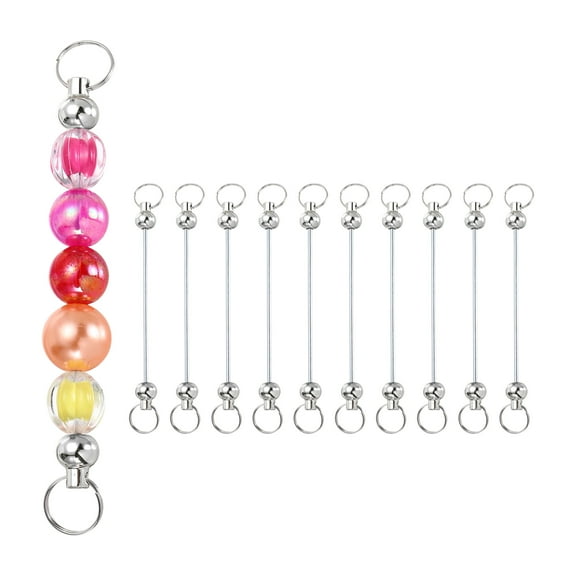 Uxcell Beadable Keychain Bars, Metal Beaded Keychain Blanks Bulk Making Supplies Kit with Double Side Loops for Pendant Silver Plating