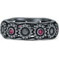 thumbnail image 5 of Sunflower Oxidized Statement Wedding Band Ruby Ruby Cubic Zirconia Black Tone 925 Sterling Silver, Size 5, 5 of 7