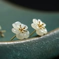 thumbnail image 3 of K-KED Elegant Gold Over 925 Sterling Silver Natural White Jade Flower Stud Earrings, 3 of 5