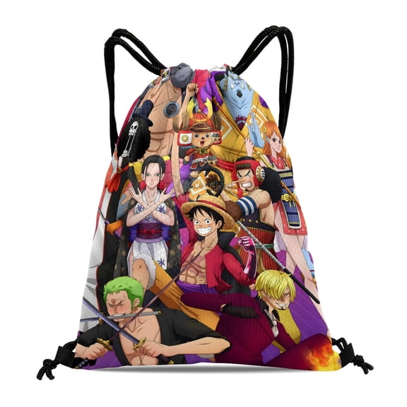 Straw hat Pirate Rubber Man-theme Drawstring Backpack Sports Gym Bag Water Resistant String Bag Cinch Bag，12"X16"（30X40cm）