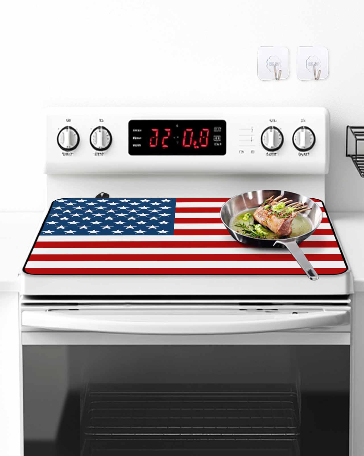 Stove Top Covers for Electric Stove, American Flag Glass Stovetop Cover Protector, Blue Red USA Flag Induction Cooktop Protector Oven Mat for Kitchen Countertop 24"x21"