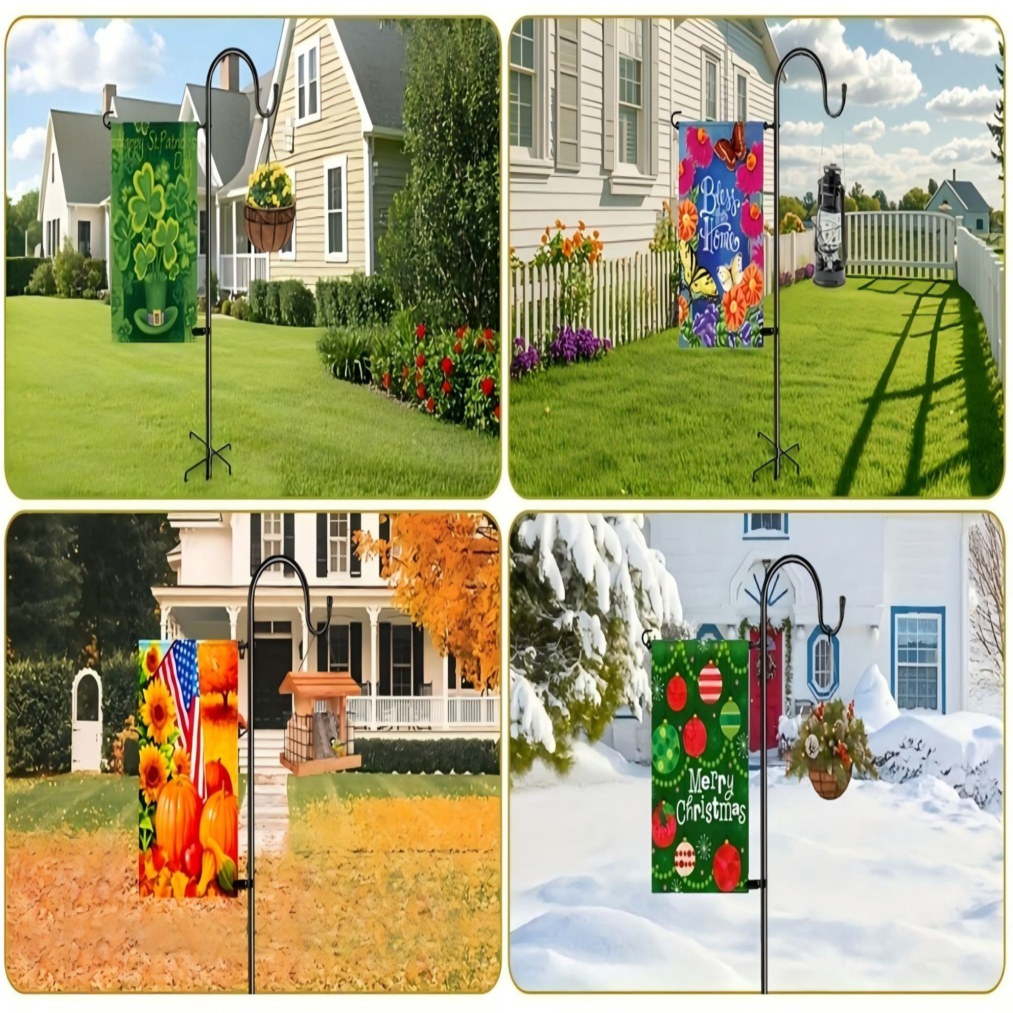PUCACHI Garden Flag Holder - Upgraded Outdoor Easter Garden Flag Pole with Shepherd Hooks for 12 x 18" Flag, 45in Yard Flag Holder Stand for Small Flags, 2Pack
