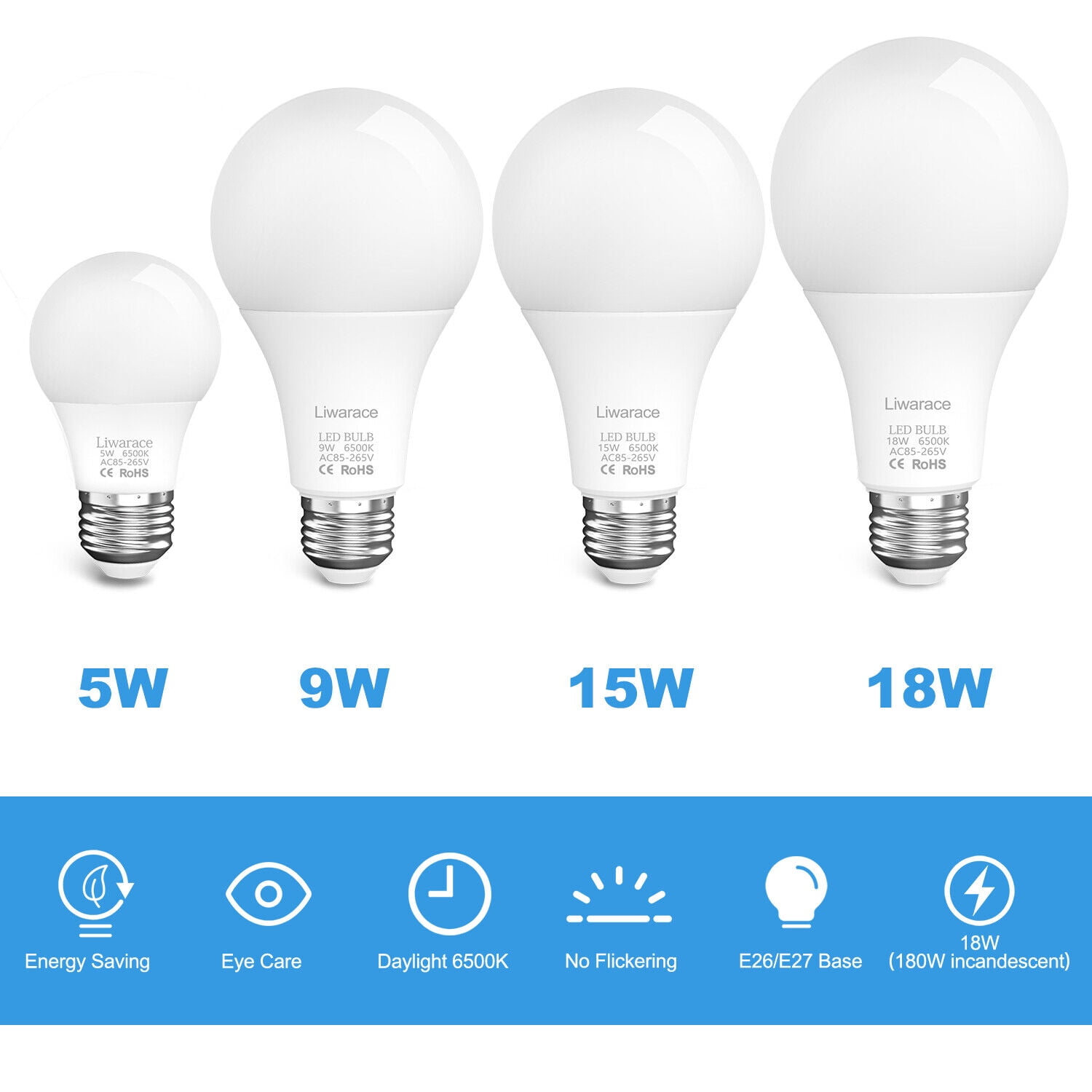 Praktisch Schandalig familie Htwon E27 LED Light Bulbs Equivalent 50W 90W 150W 180W 6500K Daylight/3000K  Warm White - Walmart.com