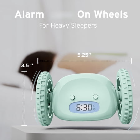 Alarm Clock On Wheels - Loud Rolling For Heavy Sleepers | Runaway That Jumps & Runs To Wake You Up Funny Gift Adults Teens Bedrooms (mint)