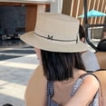 thumbnail image 3 of Breathable Elegant Big Brim Panama Hats Korean Flat Caps Outdoor Sun Hats UV Protection Caps Summer Sunscreen Hats Letter M British Beach Caps Women Straw Hats KHAKI, 3 of 8