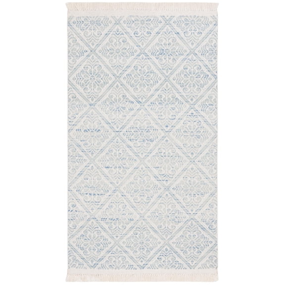 Safavieh Kilim Collection Area Rug - 6' x 9', Blue & Ivory, Handmade Wool, Geometric Trellis Fringe Design, Ideal for Living Room, Bedroom, Dining Room KLM766M-6