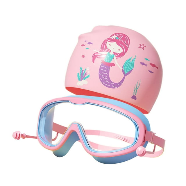 Gafas de natación para niños, gorro de natación, gafas de buceo, visión amplia, gafas de natación a prueba de fugas, gafas de natación para deportes Rosado azul
