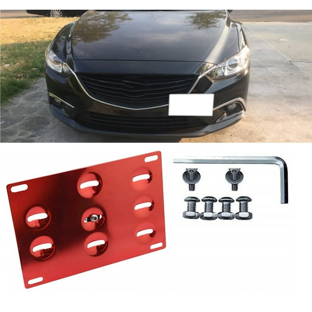 Xotic Tech Red JDM Tow License Plate Bumper Mount Bracket Kit for Mazda