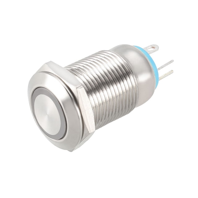 Interruptor de botón metálico de retención Uxcell de 12 mm de diámetro de montaje 1NO 3-6V con luz LED azul
