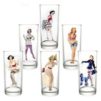 Casual Drinking Glasses Water Pin-up Girls Glass 9.5 fl oz Clear Decal Set of 6 Glasses for Drinks