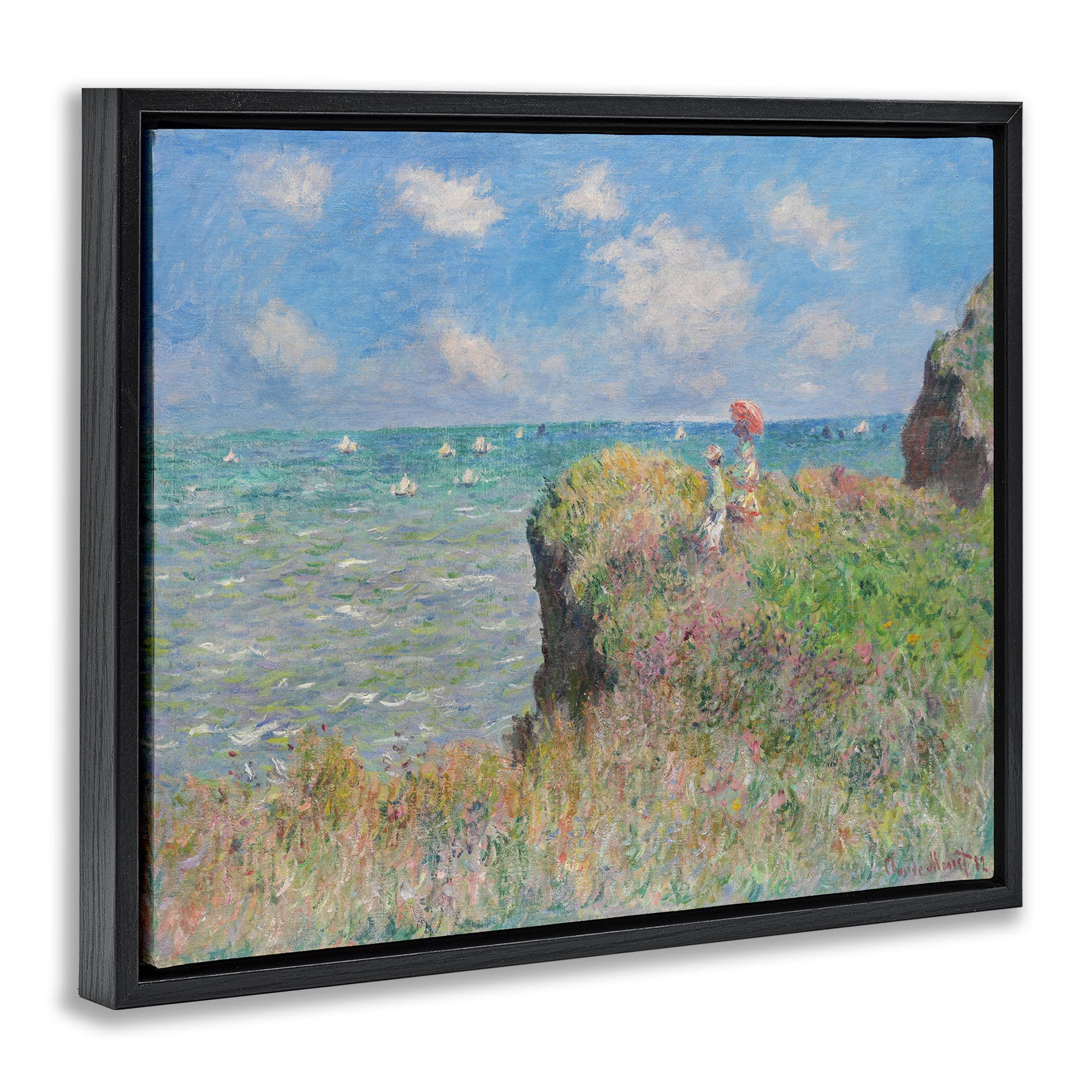 Stupell Industries Classic Monet Cliff Walk Landscape & Nature Painting Black Floater Framed Canvas Art Print Wall Art, 31 x 25