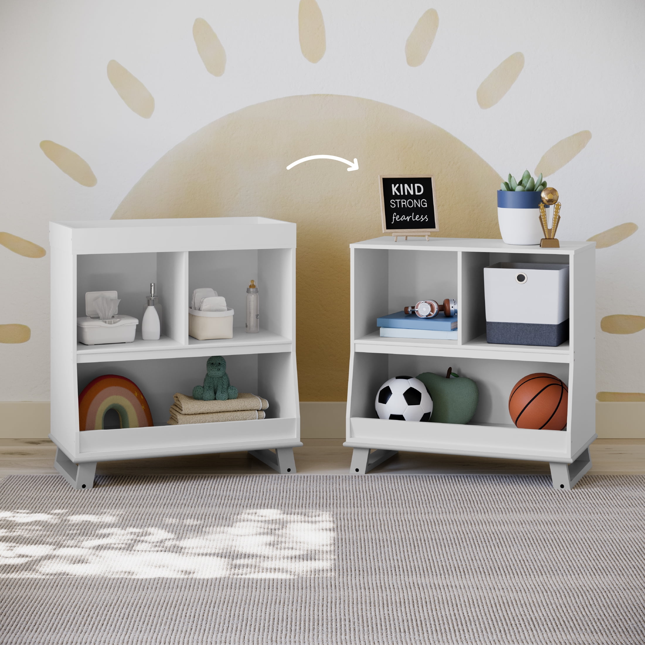 Storkcraft Modern Convertible Infant Changing Table, White with Pebble Gray