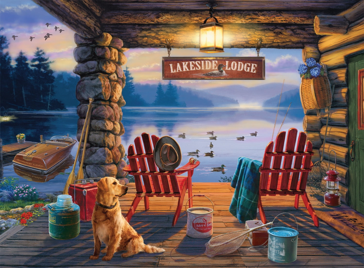 ジグソーパズル　アメリカ　　b Buffalo Games 1000-Piece Darrell Bush Lakeside Lodge Twilight