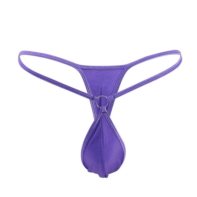 HKEJIAOI Mens Underwear G-String Low Rise Breathable Underpants in purple, featuring a sleek design with a convex pouch and metal O-ring detail. Made from breathable polyester fabric for comfort and style. One size fits most.