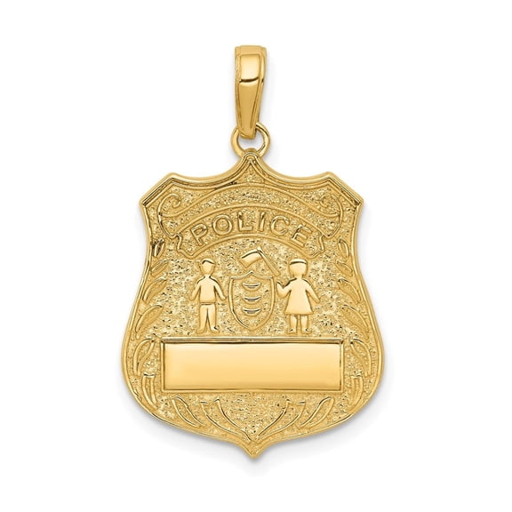 Auriga 10k Yellow Gold Large Police Badge Pendant for Women (L-27.5 mm, W-17 mm)