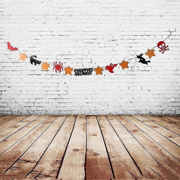 Happy Halloween Banner Bat Spider With Skull Star Garland Hanging Decor
