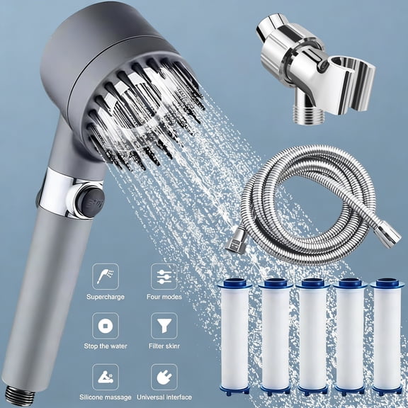 Tinynson Filtered Shower Head with Handheld, 4 Spray Modes, High Pressure Showerhead with 5 Filters for Hard Water, Remove Chlorine, Reduces Dry Itchy Skin, Ion Drops Shower Head with 4.9ft Hose