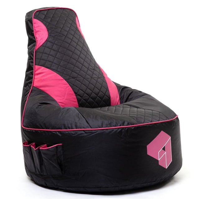 Gouchee Home Beadbox Pink Bean Bag Chair – Quilted High-Back Gaming Seat with Waterproof Oxford Fabric, Polystyrene Bead Filling, Storage Pockets & Headphone Hook for Living Room and Gaming
