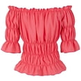 thumbnail image 1 of Pirate Shirt Women Boho Blouse Off Shoulder Ruffle Shirts Pink S, 1 of 4