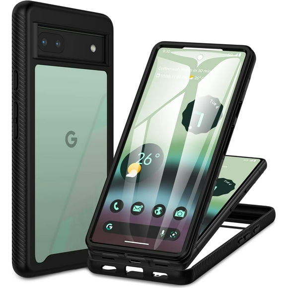 GHSDFBB Google Pixel 6a Case, Shockproof Cover with Built-in Screen Protector, Rugged Durable Full Body Heavy Duty Protection 360° Bumper Clear Cell Phone Case for Google Pixel 6a 5G-Black