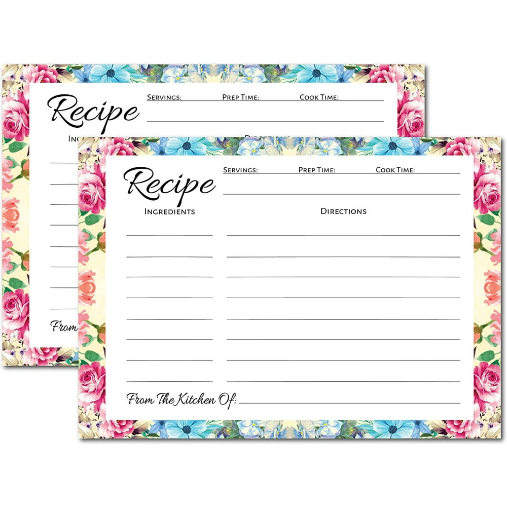 Pioneer Woman Style Floral Recipe Cards (50 Pcs) Flower Recipe Cards