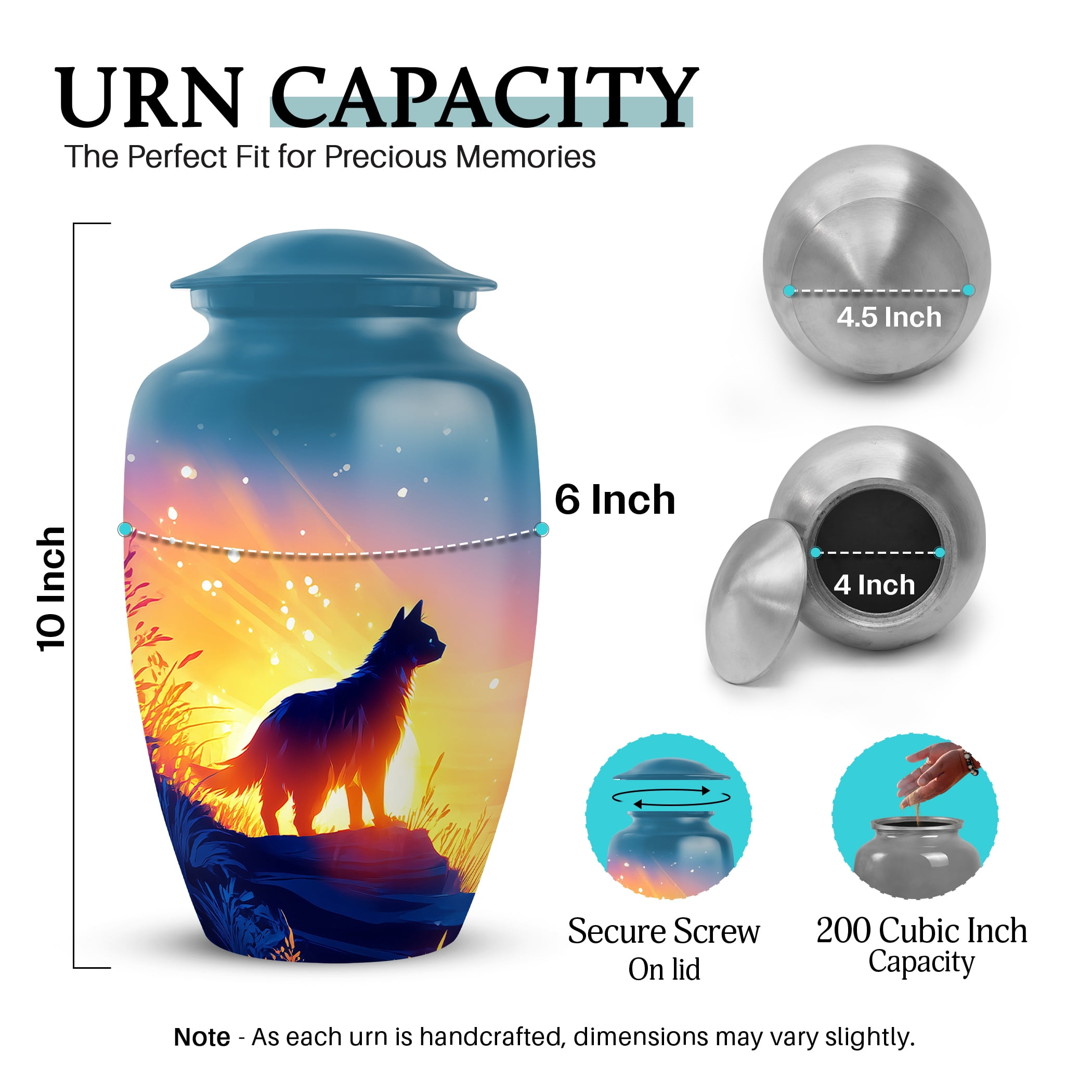 SABURIAL Cat Urn - Tribute Beautiful Urn For Male & Female Ash - Cremation Urns For Mom Ash - Large Burial Urns For Human Remains - Large Size 10 Inch With Velvet Bag