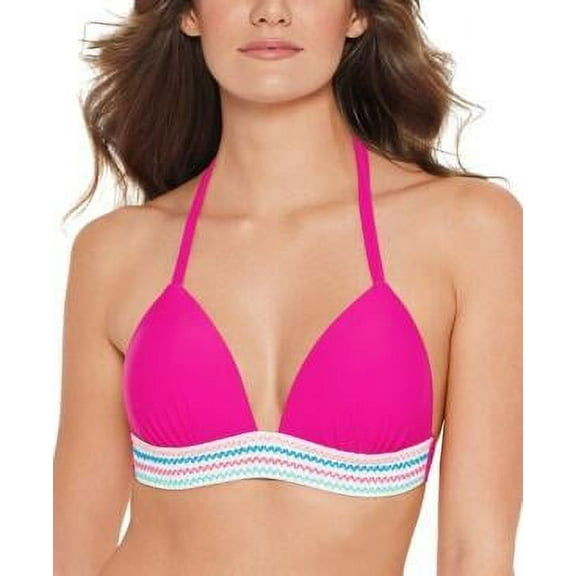 MSRP $20 Salt   Cove Juniors' Banded Push-Up Halter Bikini Top Pink Size Large