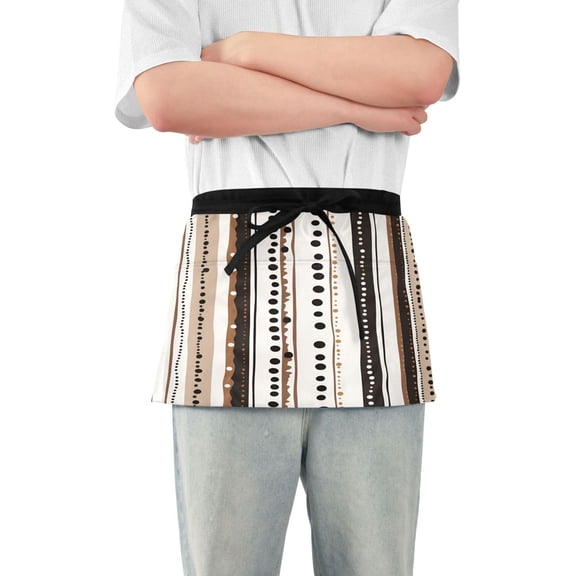 Yayeee Waist Apron with Pockets for Cooking Waterproof Half Server Aprons, Brown Abstract Stripes