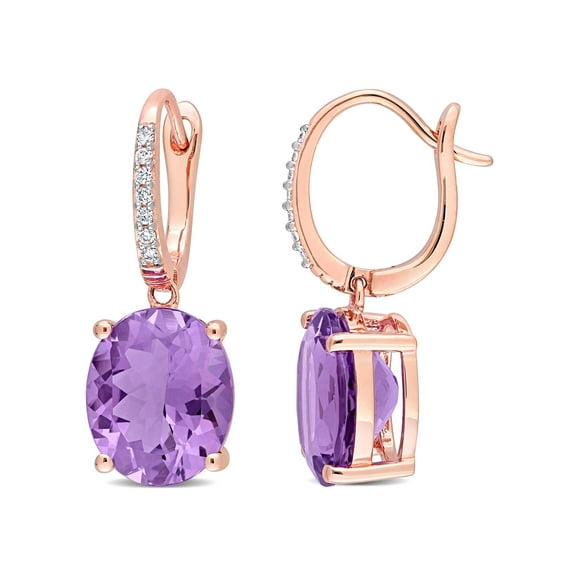 Everly 8 Carat T.G.W. Amethyst and 1/10 Carat T.W. Diamond 14kt Rose Gold Dangle Hoop Earrings