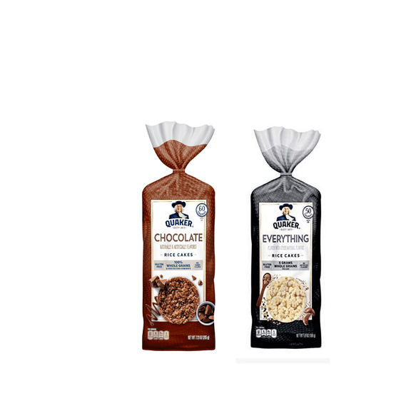 Quaker Rice Cakes Variety Bundle - Pack Of 2 Flavors,CHOCLATE RICE CAKE,EVERYTHING RICE CAKE ..
