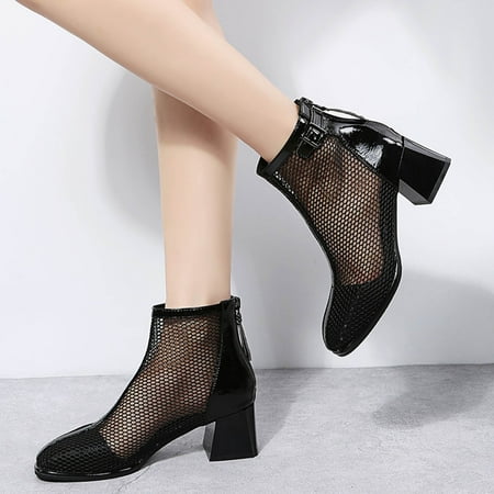 

Christmas Womens Shoes Fashion Solid Color Round Toe Middle Heel Thick Heel Lace Up Buckle Large Boots