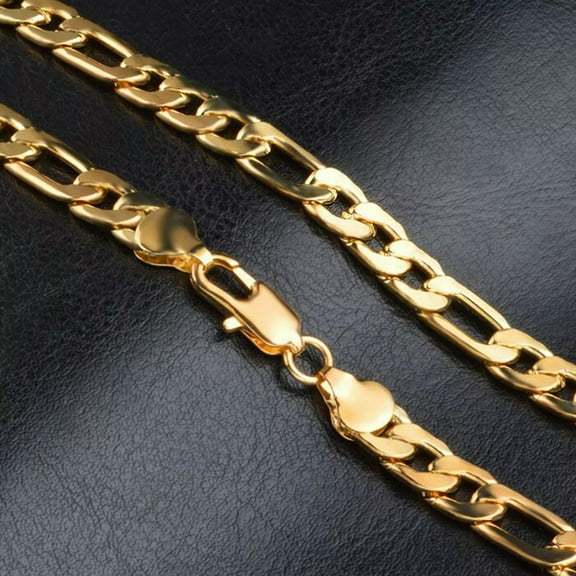 Fashion 18K Yellow Gold Plated Mens Womens Figaro Link Chain Necklace 6mm 24Inch