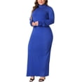 thumbnail image 4 of Agnes Orinda Women's Plus Size Basic Maxi Dresses Turtleneck Long Sleeve Bodycon Party Long Pencil Dress 1X Royal Blue, 4 of 5