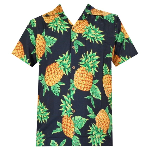 Hawaiian Shirts 50 Mens Pineapple Leaf Beach Aloha Casual Holiday Black S