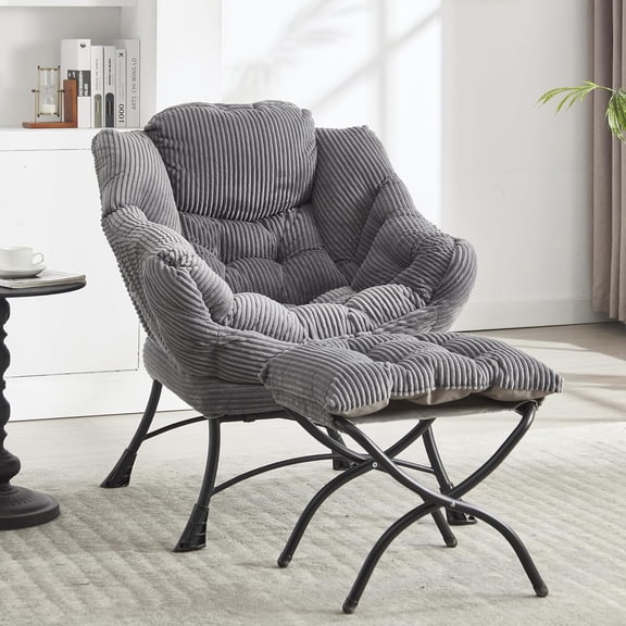 LUCKHAO Lazy Chair with Ottoman, Modern Lounge Accent Chair with Armrests, Ergonomic Reading Chair with Footrest for Living Room, Bedroom, Office