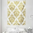 thumbnail image 1 of Gold and White Tapestry, Baroque Victorian Ancient Design Floral Swirls Dots for Classic Lovers, Wall Hanging for Bedroom Living Room Dorm Decor, 60W X 80L Inches, Yellow and White, by Ambesonne, 1 of 2