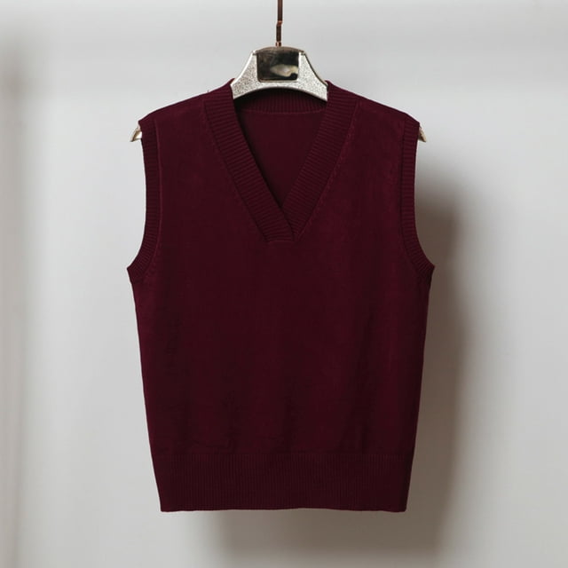 VgaVtl Chandail pour Femmes Chandail Sans Manches à Col en V Gilet pour Femmes Grande Taille Tricoté Ajusté Simple Chandails Rouges