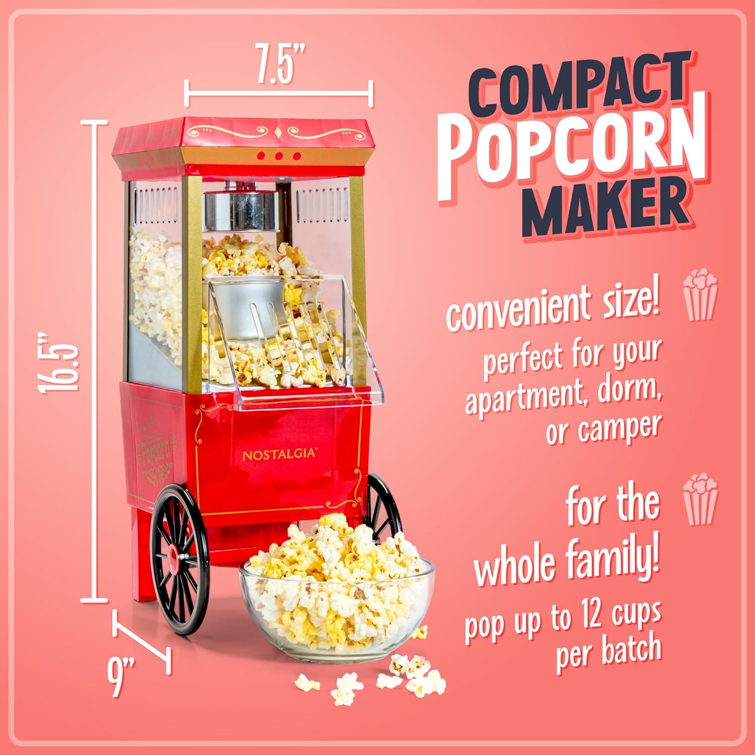 Nostalgia Popcorn Maker Vintage Movie Theater Style Popcorn Machine, Red