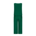 thumbnail image 5 of Ecqkame Two Piece Sets for Women Dressy Cotton Linen Loose Sleeveless Tank Exposed Navel Pockets Wide Legs Pants Suit Green-A XL, 5 of 8