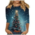 thumbnail image 2 of Elvqul Tops for Women Christmas Cute Shirts Plus Size Graphic Crew Neck Blue Womens Tops 3/4 Sleeve, 2 of 5