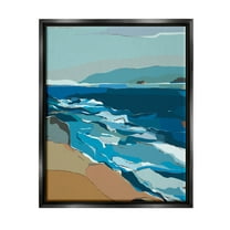Stupell Industries Contemporary Beach Shore Waves Graphic Art Jet Black Floating Framed Canvas Print Wall Art, Design by Nikita Jariwala