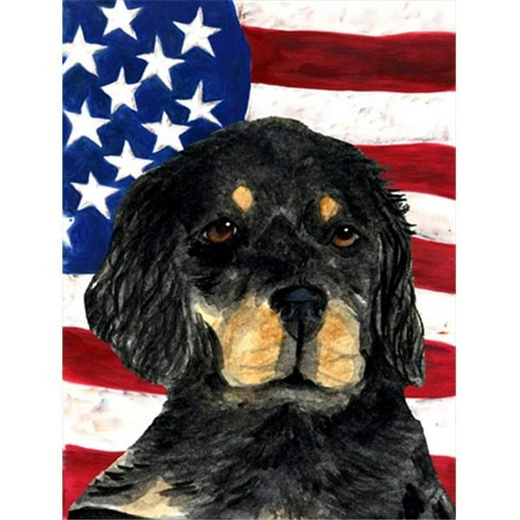 28 x 40 in. USA American Flag with Gordon Setter House Size Canvas Flag