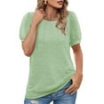 thumbnail image 3 of Sakmal Ladies Tops Under $5 Short Sleeve Green Puff Sleeve Solid Pleated Crew Neck T-Shirts Ladies Shirts, 3 of 4