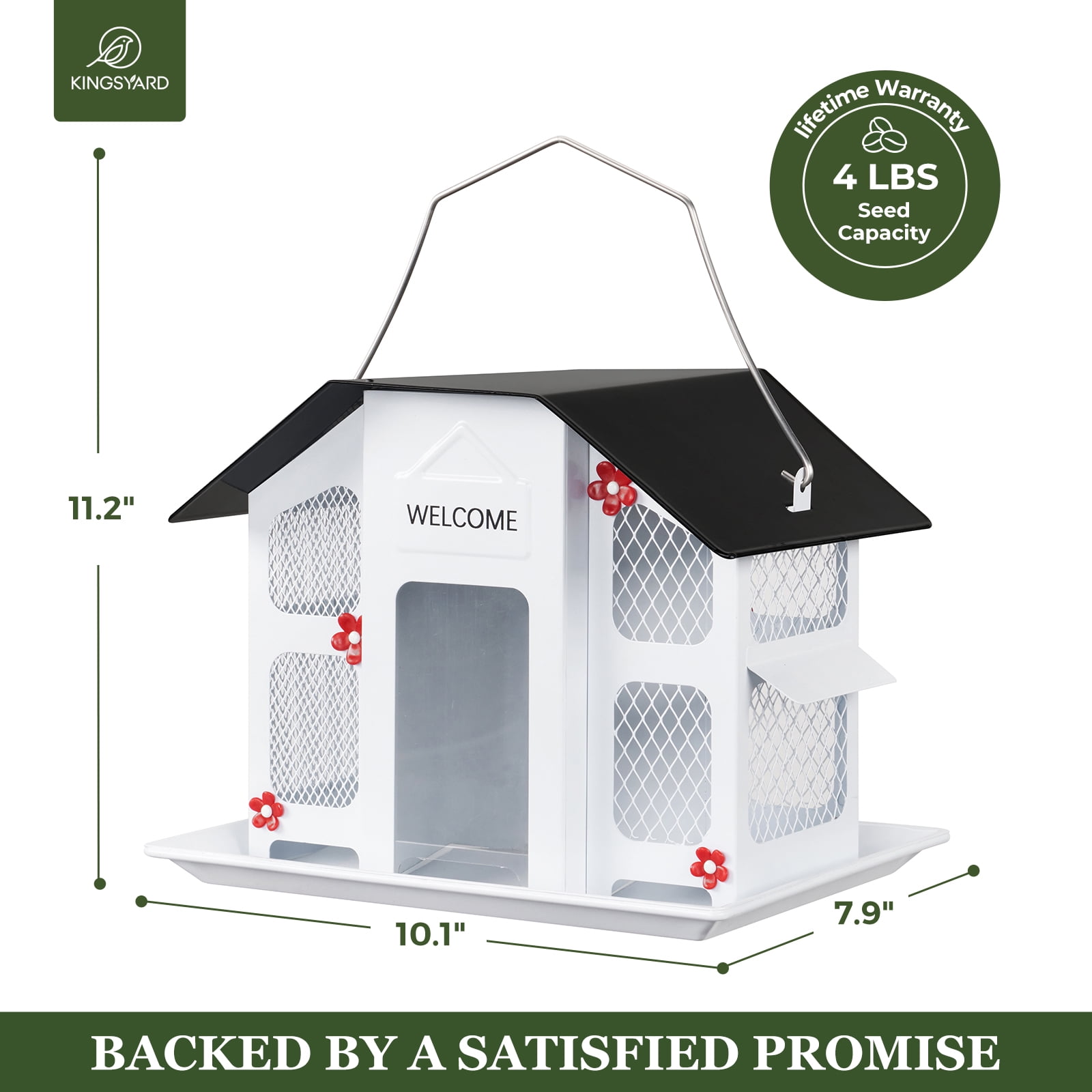 Kingsyard Metal Bird Feeder House for Outdoors Hanging, Triple Feeders for Finch Cardinal, White