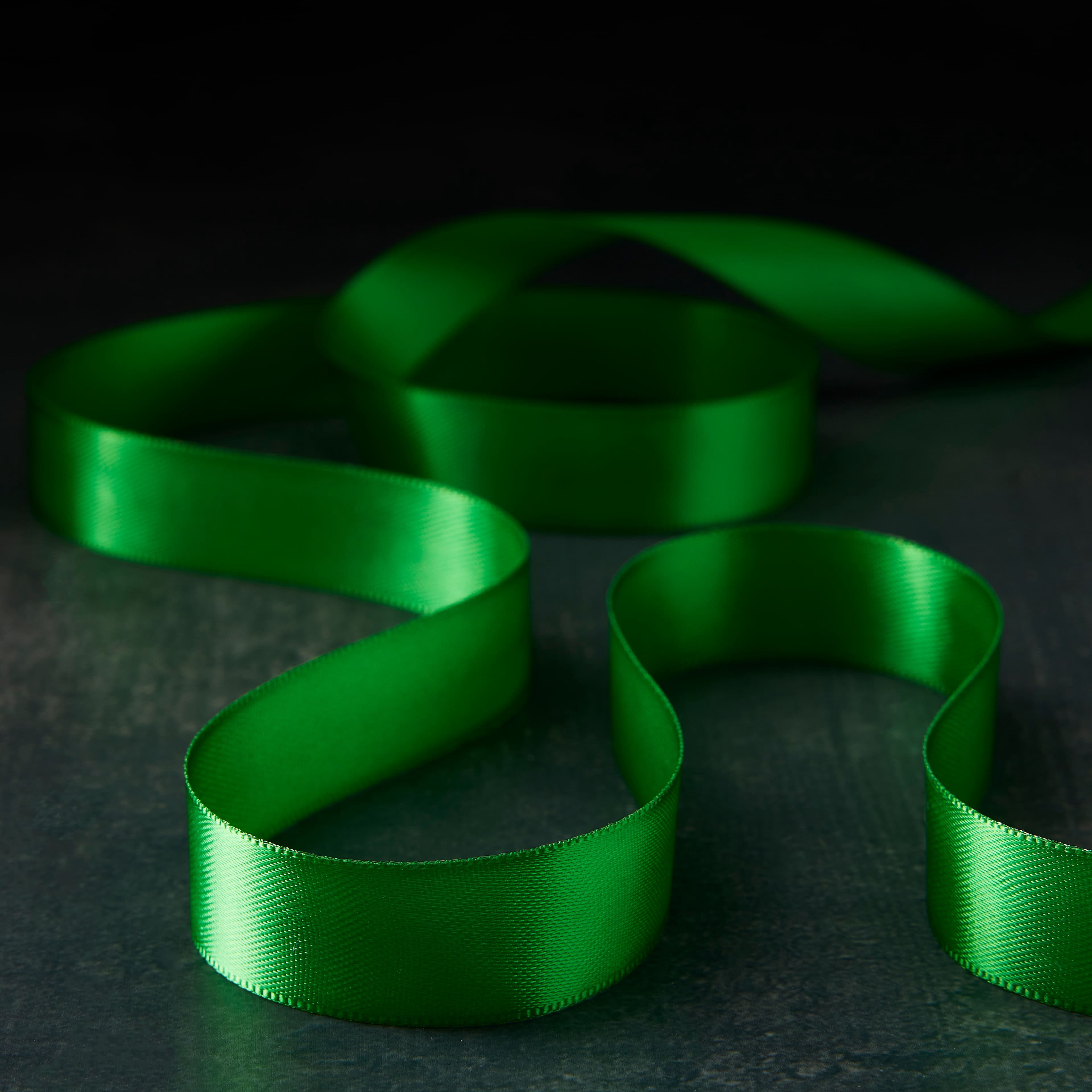 5/8" x 7yd Green Double Faced Satin Ribbon by Celebrate It – Smooth Polyester Finish - Non-Wired with Woven Edge - 12 Pack