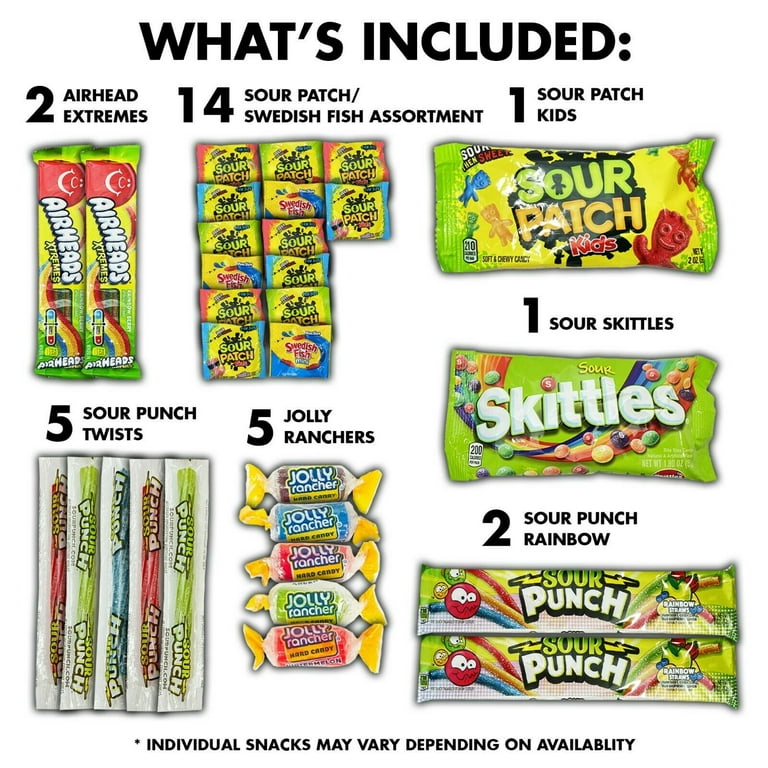 Fun Flavors Box Sour Candy Lovers Sweet Snack Care Package - 30 Snacks  Variety Assortment of Gummy Candy, Sour Kid Candy, Classic Treats Gift Box  - Walmart.com